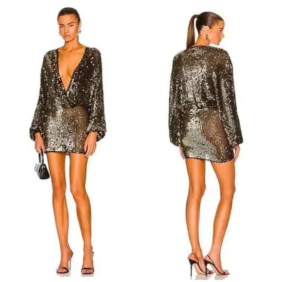 Retrofete Lucia Dress Knit Sequin Balloon Sleeve In Black SZ M/L $615 - Picture 4 of 16